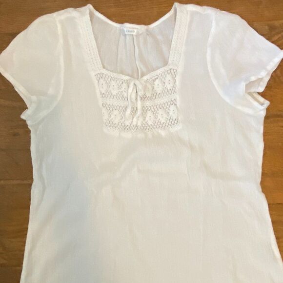 Izod Boho Cotton Crochet Short Sleeve Square Neck Womens Top Size L - Picture 2 of 8